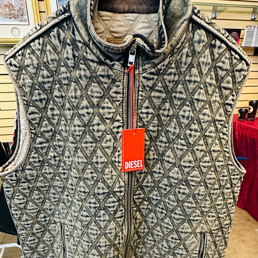 Diesel Quilted Vest in Black and Gray